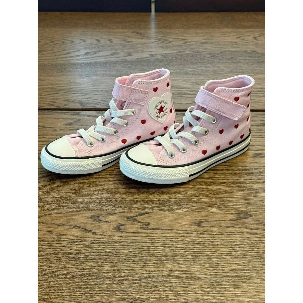 Converse Chuck Taylor All Star High Top Pink Heart Embroidery Kids Shoes 12 Y